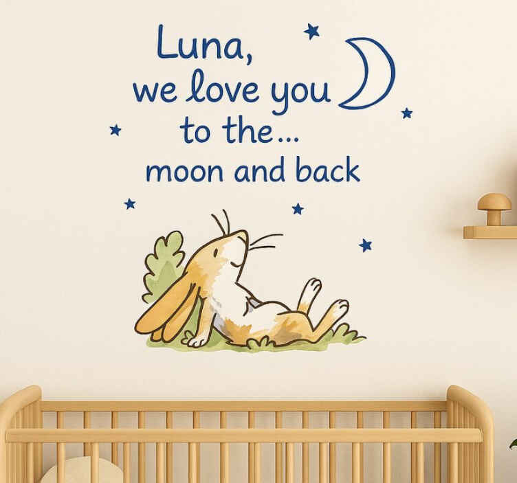 Nursery room wall decal blue name moon and back - TenStickers