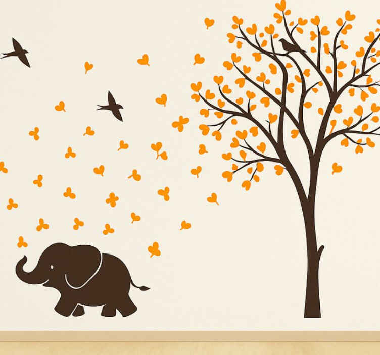 Nursery room wall decal playful elephant autumn trees - TenStickers