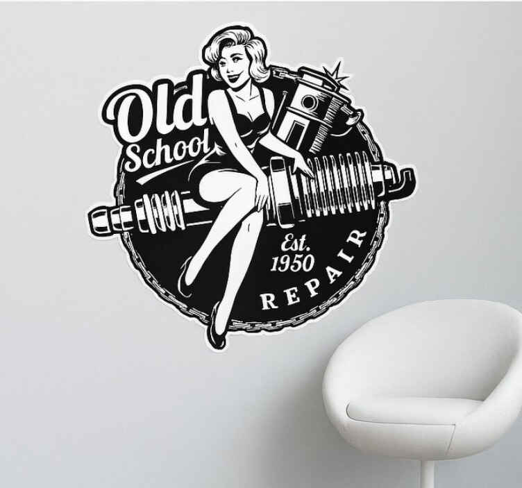 Motorrad folie vintage garage pinup - TenStickers