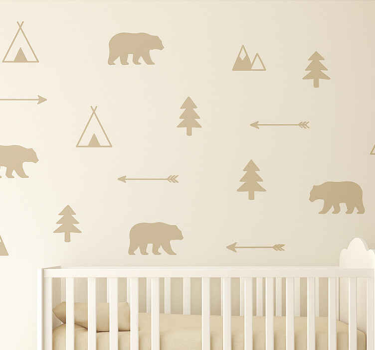 Nursery wall art sticker nordic woodland animals beige - TenStickers