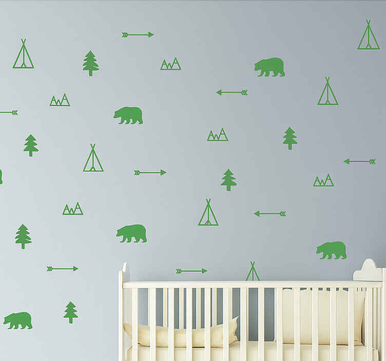 Nursery wall art sticker nordic woodland animals green - TenStickers