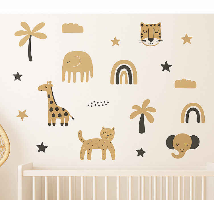 Nursery wall art sticker beige jungle safari animals - TenStickers