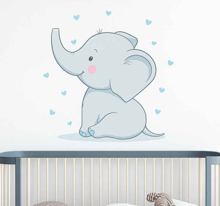 Nursery room wall decal happy blue hearts elephant - TenStickers