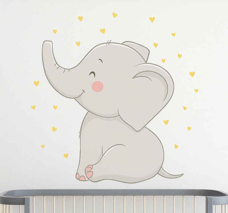 Nursery room wall decal happy yellow hearts elephant - TenStickers