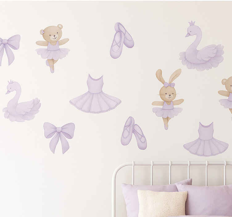 Nursery room wall decal adorable purple bunny dancers - TenStickers