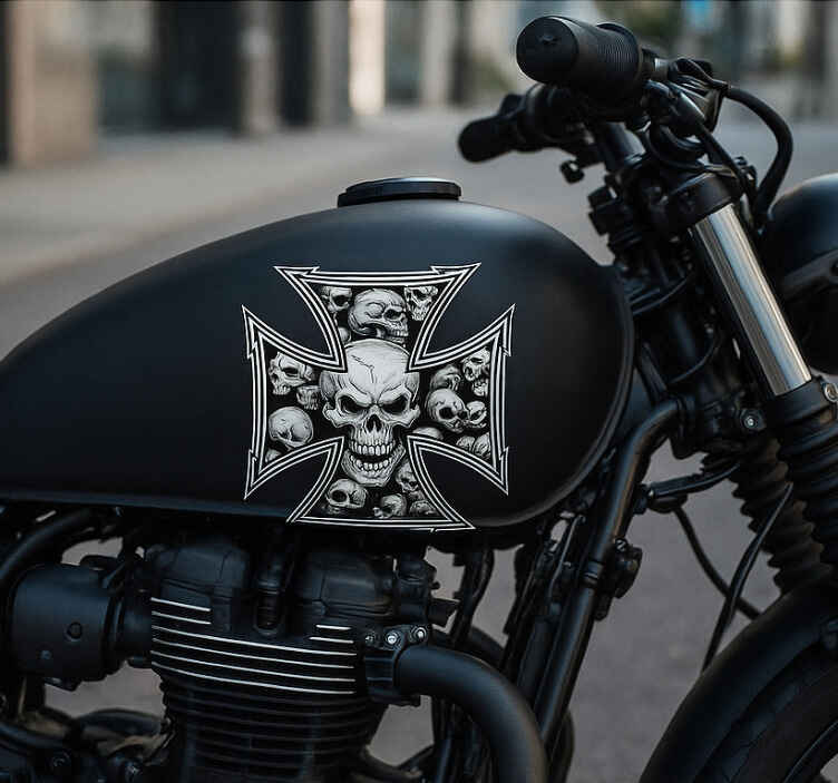 Motorcycle decal iron cross skulls - TenStickers