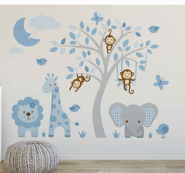 Nursery wall sticker enchanted blue and grey jungle - TenStickers