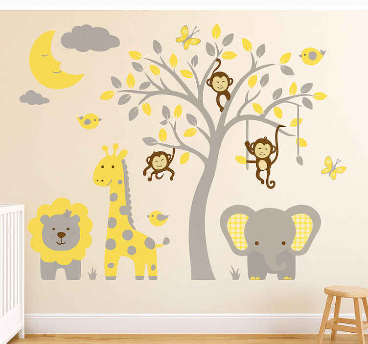 Nursery wall sticker enchanted yellow and grey jungle - TenStickers