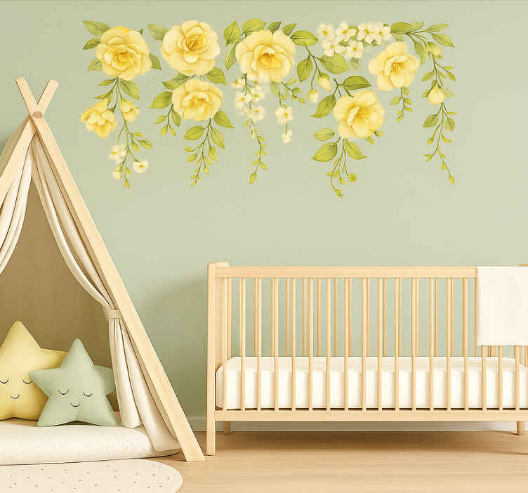 Nursery wall sticker hanging yellow rose vines - TenStickers