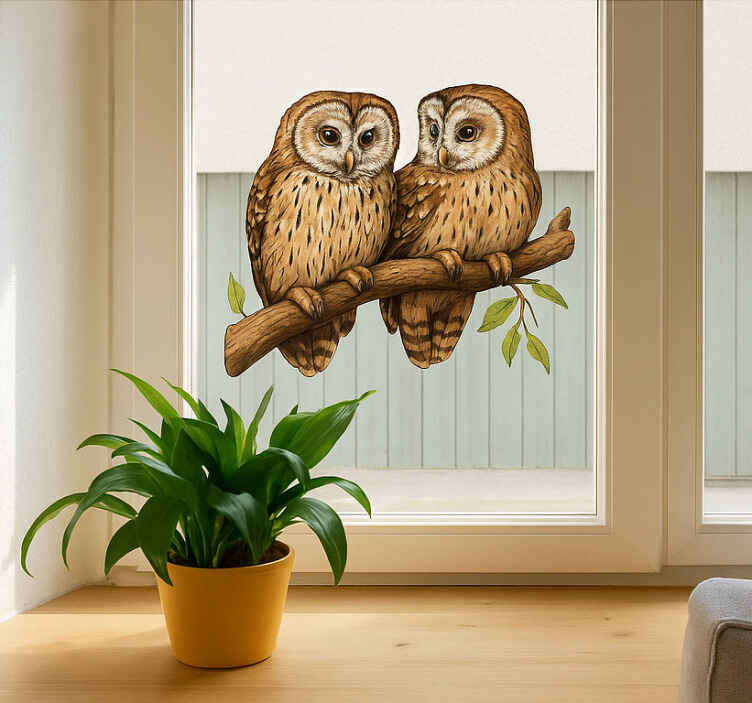 Window sticker perched woodland owls - TenStickers