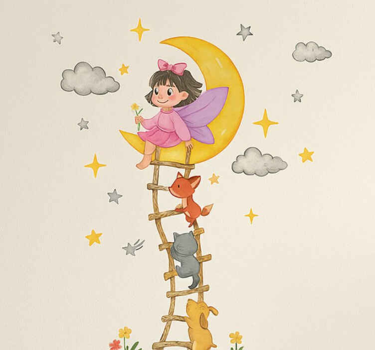 Vinilo infantil calcomanía de pared chica luna - TenVinilo