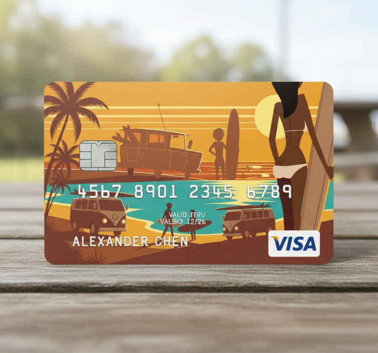 Autocolante de carduri de credit apus retro pe plajă - TenStickers