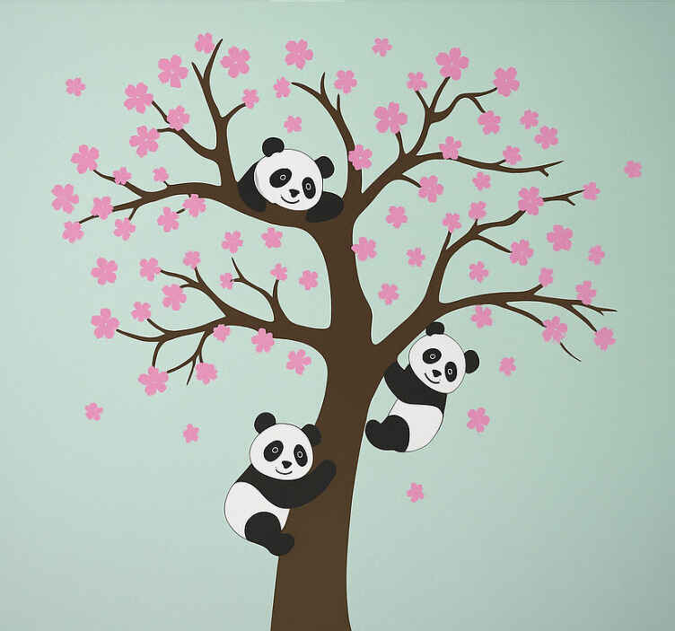 Wallsticker dyr søde pandaer på kirsebærtræ - TenStickers