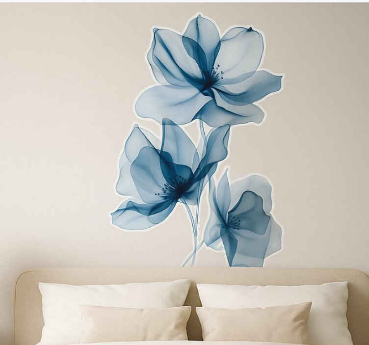 Adesivo per parete fiori blu traslucidi - TenStickers