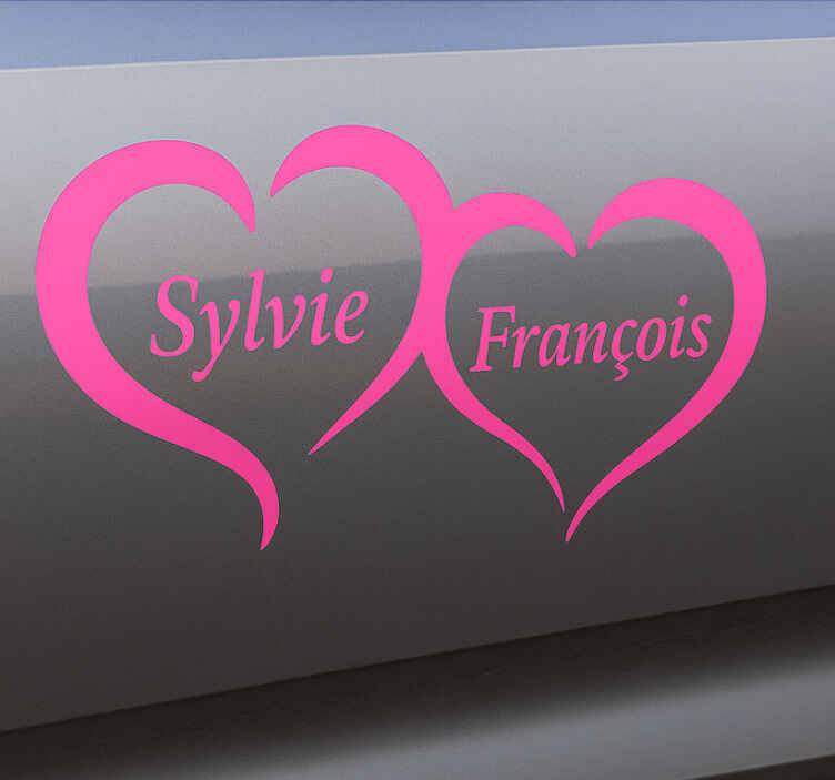 Pegatina coche personalizada nombres en corazón pareja - TenVinilo