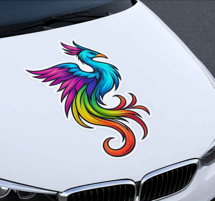 Pegatina coche personalizada ave fénix colorida - TenVinilo