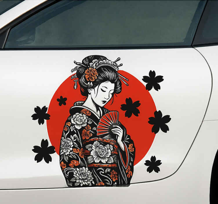Sticker voiture personnalisé fille japonaise avec symboles - TenStickers
