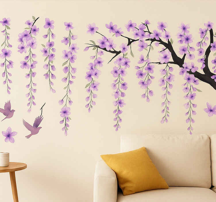 Vinilo pared Árbol colgante en lila - TenVinilo