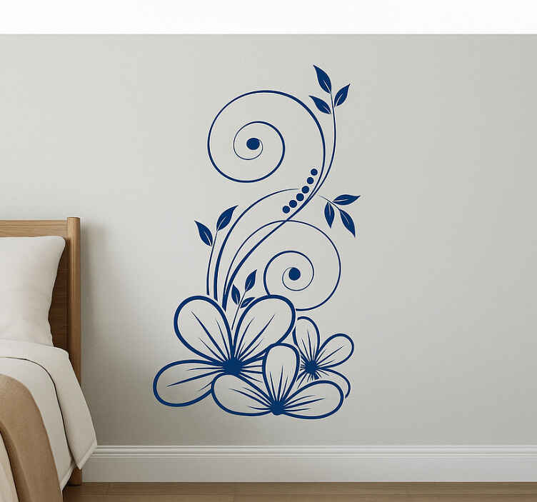 Adesivo per muro vortice floreale blu - TenStickers