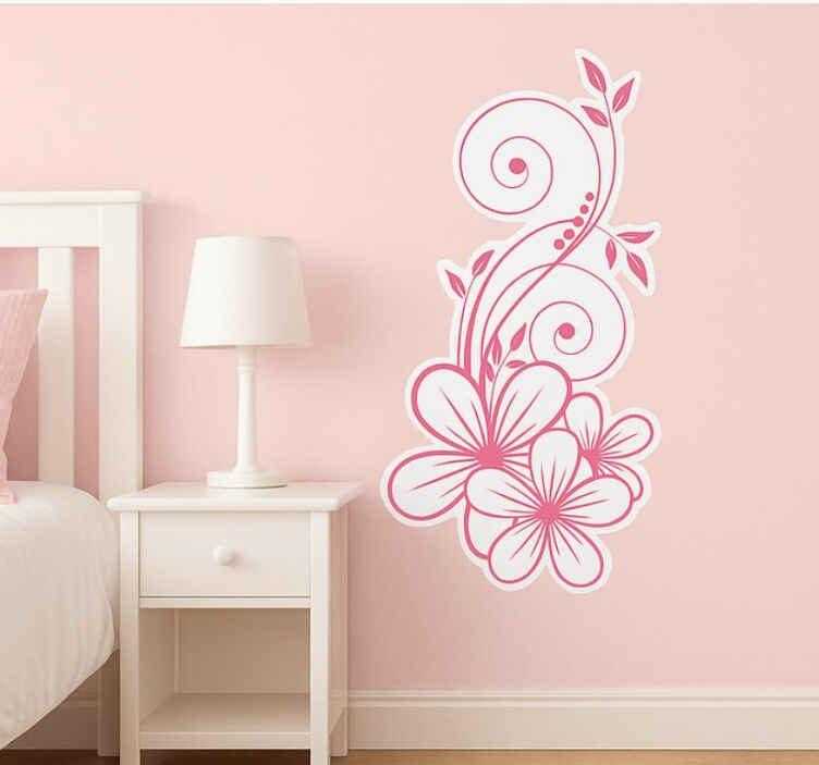 Adesivo per muro vortice floreale rosa - TenStickers