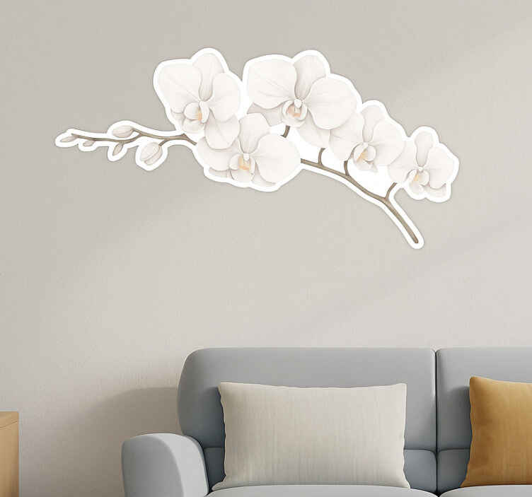 Adesivo per muro ramo di orchidea bianca - TenStickers