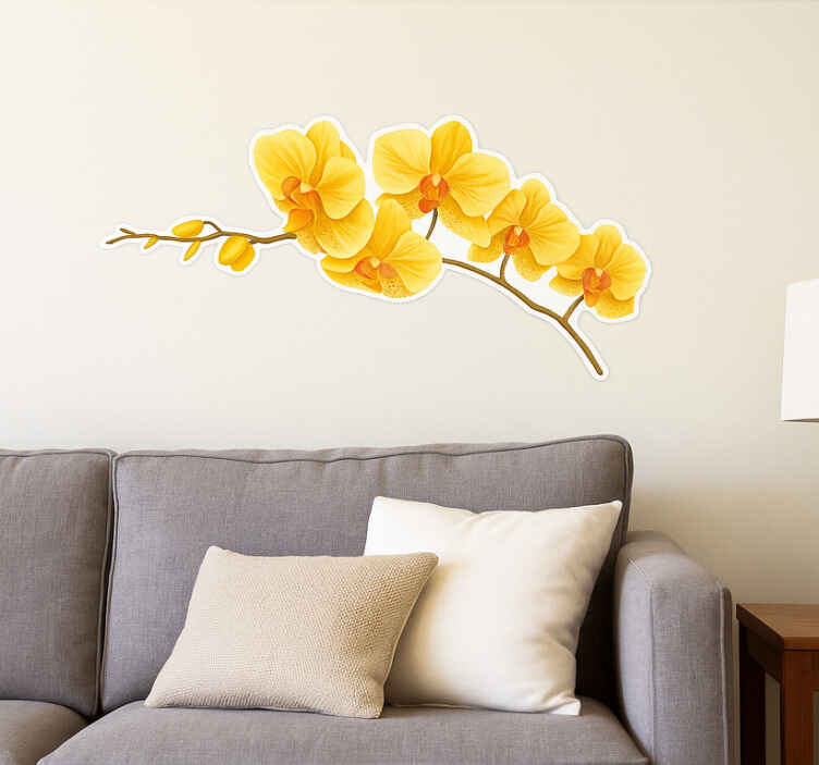 Adesivo per muro ramo di orchidea gialla - TenStickers