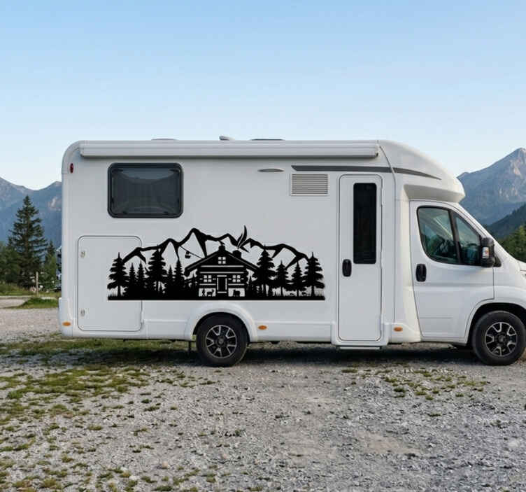 Pegatina coche silueta de cabaña en la montaña - TenVinilo