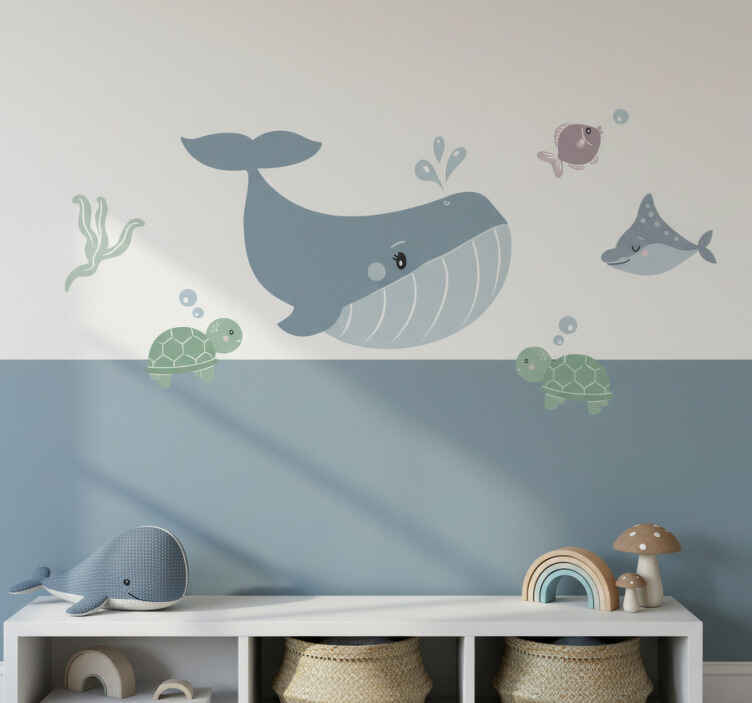 Autocolante de perete mural cu balenă oceanică - TenStickers
