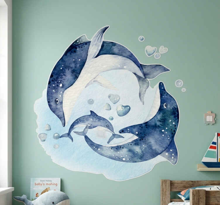 Muursticker aquarel dolfijn muurschildering - TenStickers