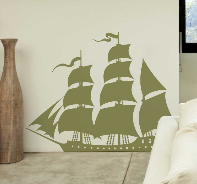 Autocollant Mural Bateau Pirate Sur île - Sticker Vinyle Déco Chambre Garçon - Noir - 29x42cm