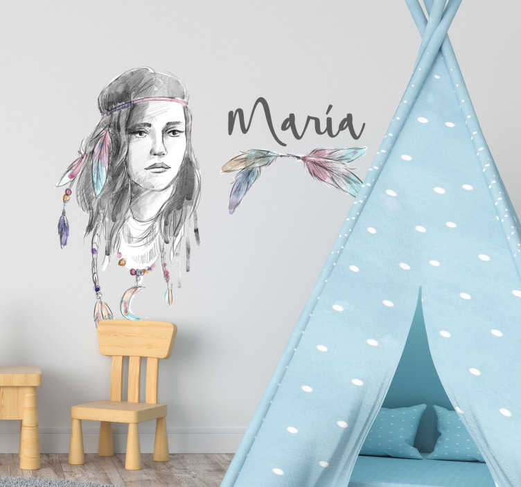 Vinilo infantil Niña apache personalizable - TenVinilo