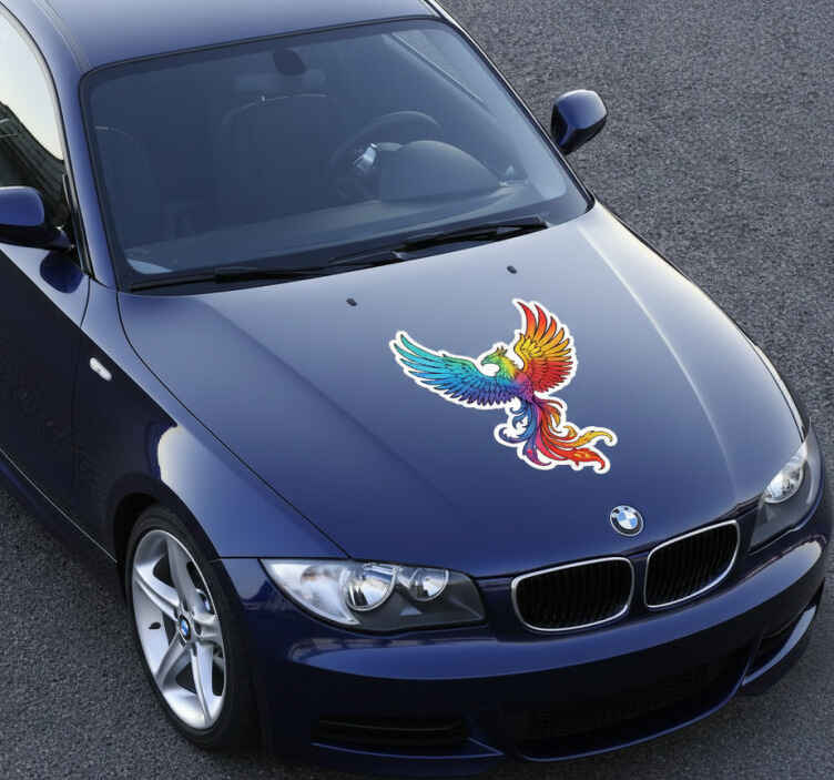Pegatina coche fénix multicolor brillante en ascenso - TenVinilo