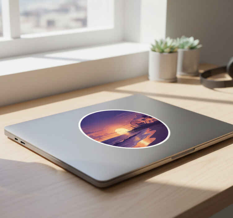 Pegatina para portátil atardecer púrpura costero - TenVinilo