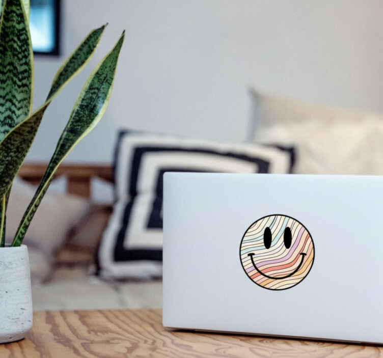 Sticker ordinateur visage souriant psychédélique - TenStickers