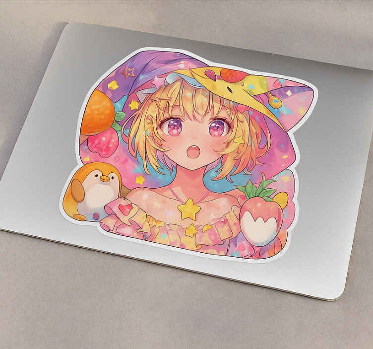 Sticker ordinateur anime rose aux yeux pétillants - TenStickers