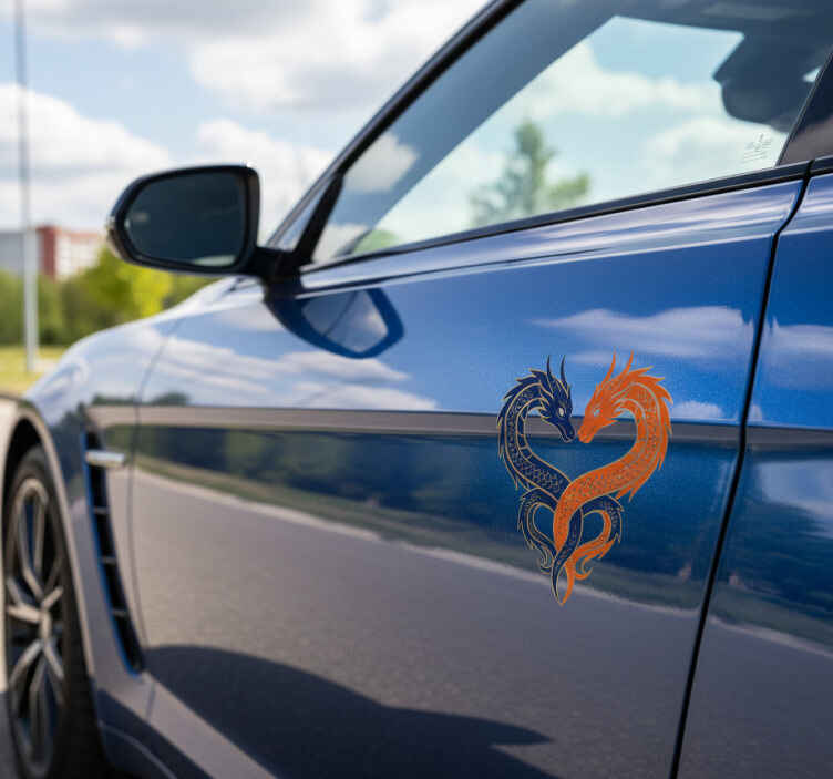 Pegatina coche dragones en forma de corazón - TenVinilo