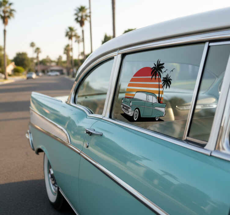 Pegatina coche atardecer vintage palmeras - TenVinilo