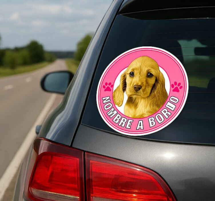 Vinilo personalizable aviso perro a bordo - TenVinilo