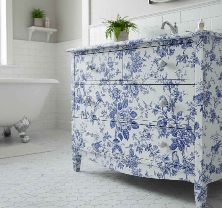 Folie til møbler med blå toile blomsterfugle - TenStickers