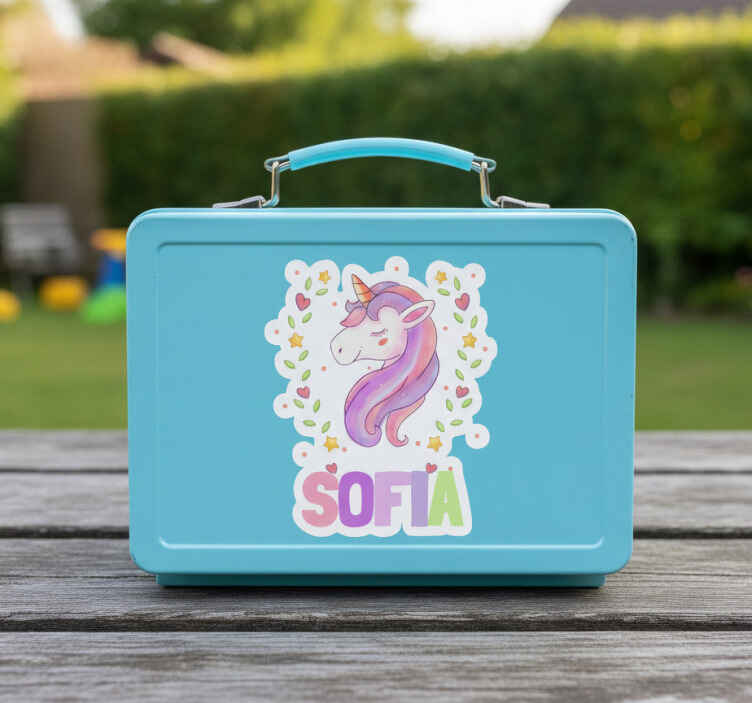 Autocolant personalizabil unicorn cu inimioare și stele - TenStickers