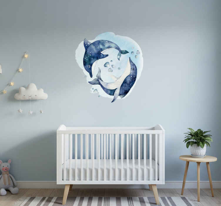 Adesivo murale bambini delfino acquerello - TenStickers