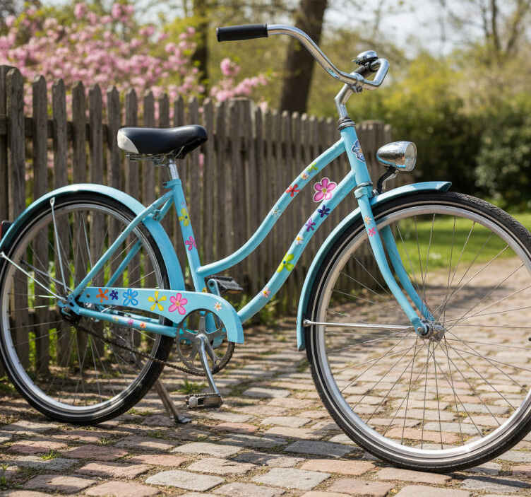 Fiets sticker met groovy hippie bloemen - TenStickers