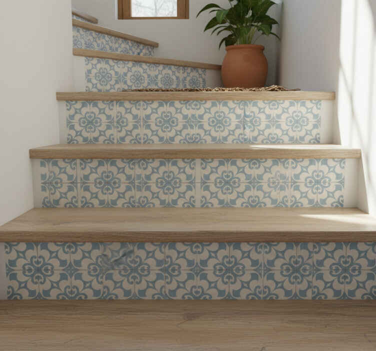 Carrelage adhésif ornement rétro bleu ancien - TenStickers