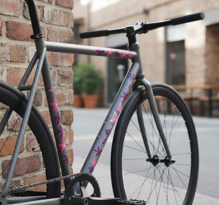 Bike sticker with pink floral butterfly graphics - TenStickers