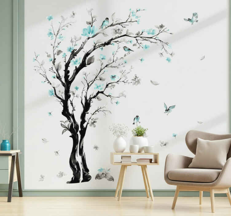 Floral branch with birds wall sticker - TenStickers
