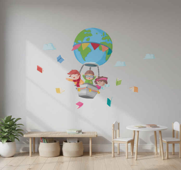 Wall sticker flying balloon with kids - TenStickers