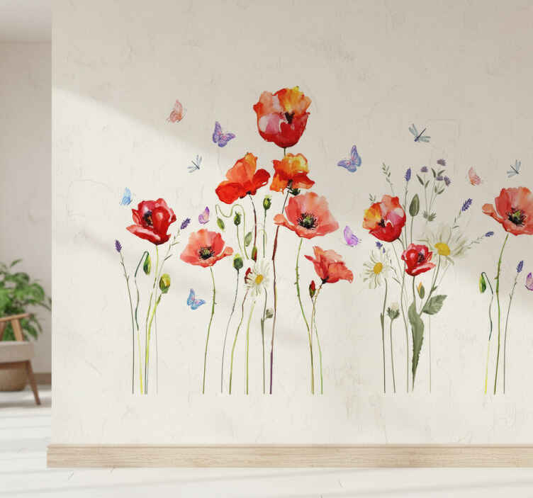 Autocollant mural champ de coquelicots - TenStickers