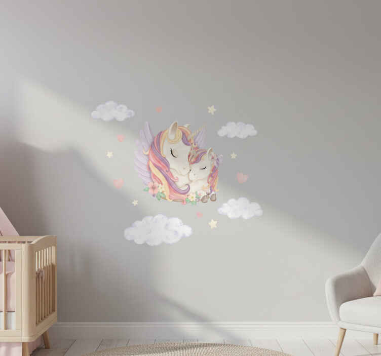 Vinilo infantil madre unicornio y su bebé - TenVinilo