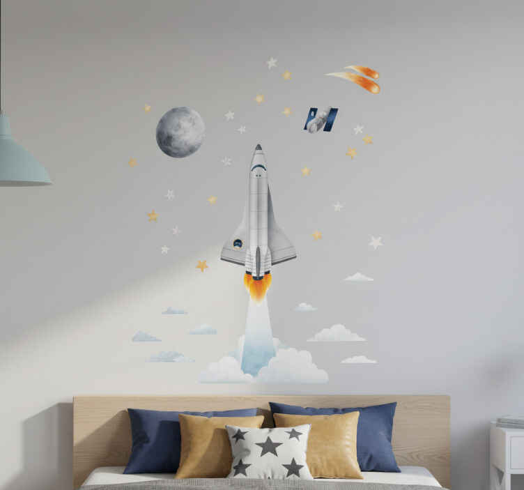 Vinilo infantil cohete espacial y galaxia - TenVinilo