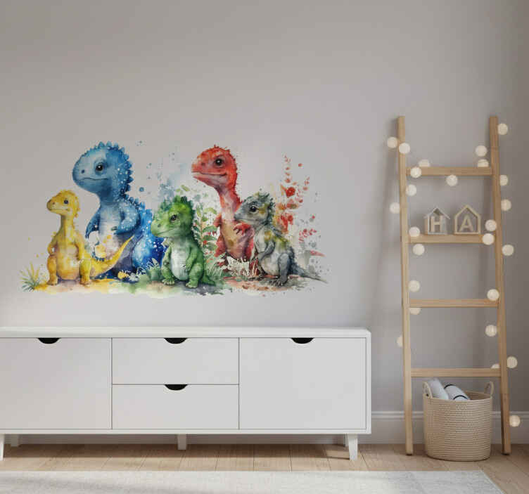 Vinilo infantil la dulce familia dinosaurio - TenVinilo